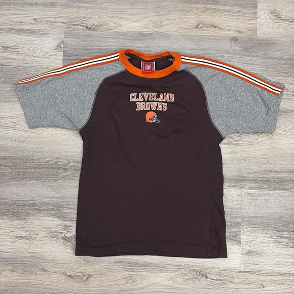 NFL Brown & Orange Cleveland Browns Logo Short Sleeve Tee Boy's Size M 10/12 - Picture 4 of 14